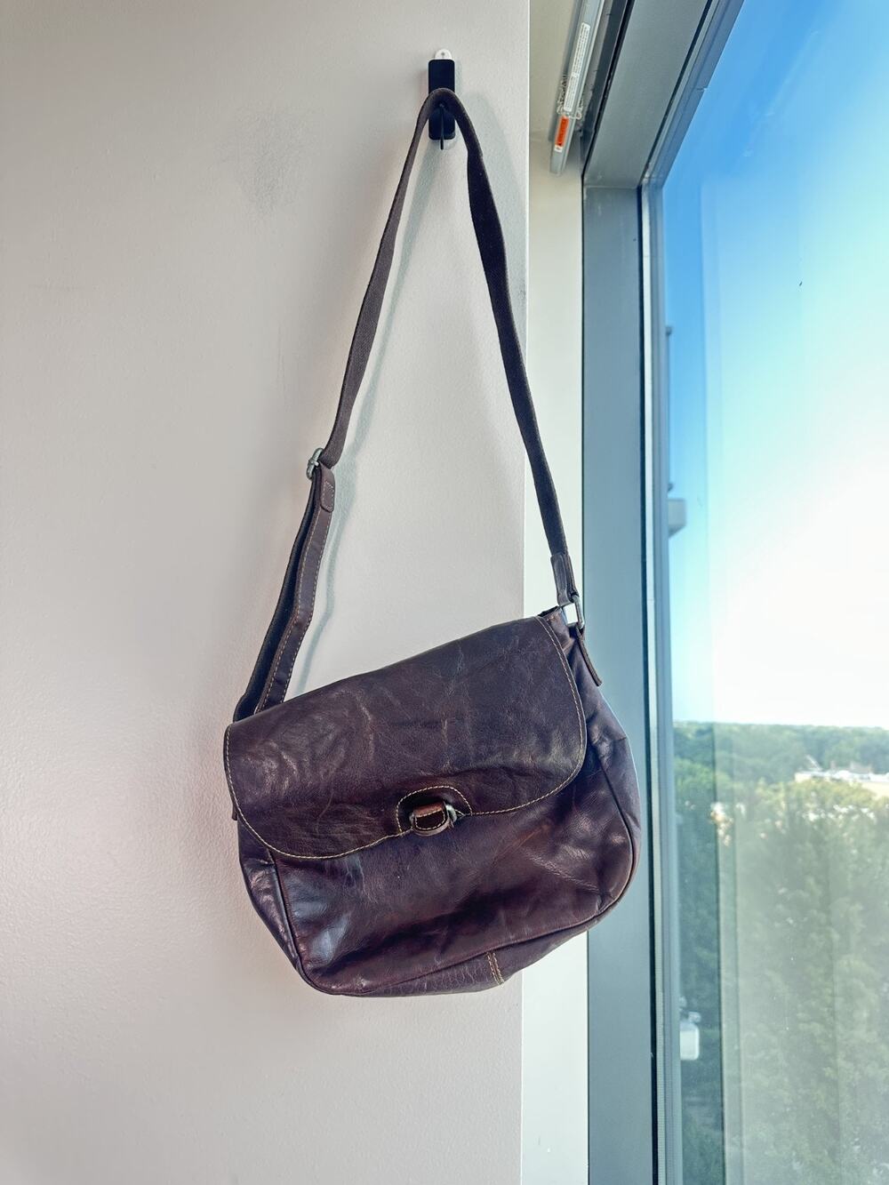 Jack George Brown Leather Slouchy Flab Crossbody Bag